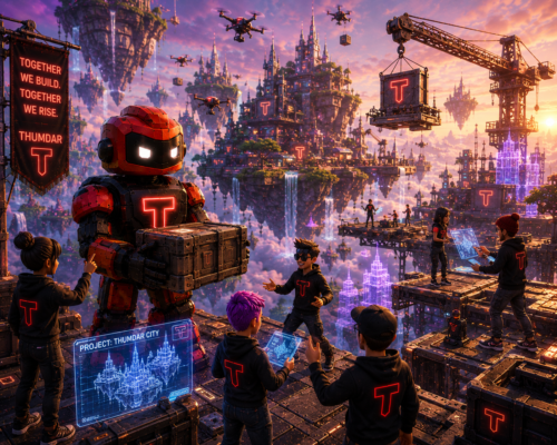 21 Tug and avatars building a floating city together